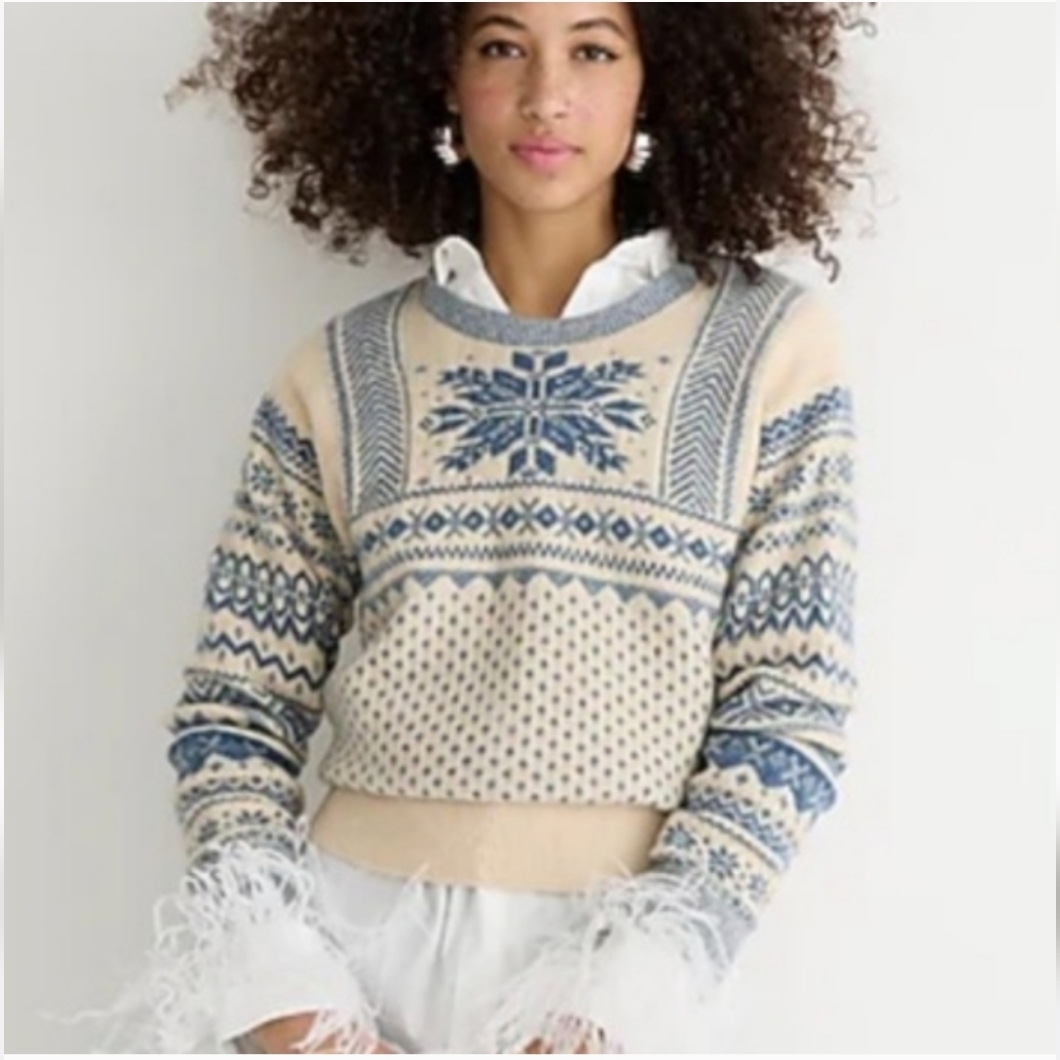 Nwt J.Crew Women's Fair Isle Snowflake Crewneck In Supersoft Yarn Sz 2x $128